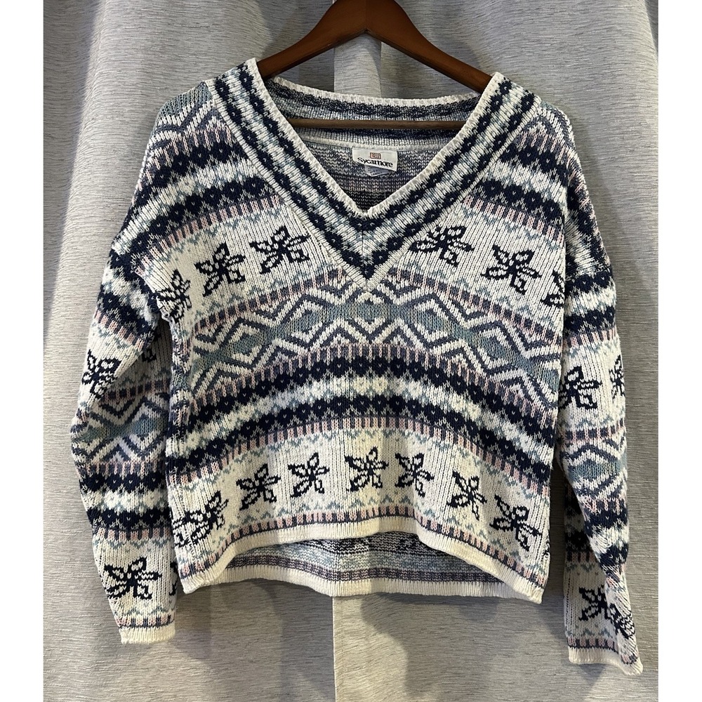 Vintage Sycamore Fair Isle V Neck Sweater Size Small Made In USA‎